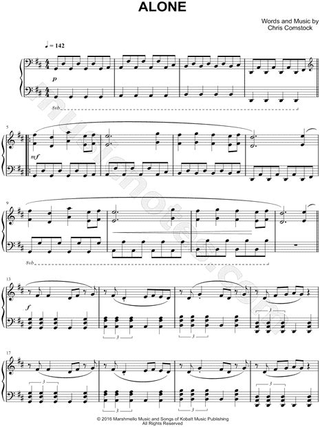 Marshmello "Alone" Sheet Music (Piano Solo) in D Major - Download & Print - SKU: MN0193256