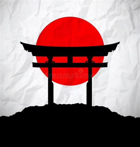 Bandera De Japón Como Salida Del Sol Con La Puerta De Japón Ilustración del Vector - Ilustración ...