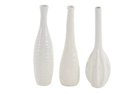 White Textured Ceramic Tall Bud Vase-Set Of 3 | Living Spaces