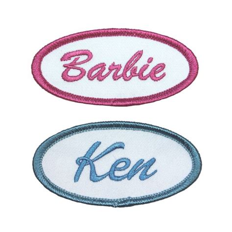 Set Of 2 Barbie and Ken Name Tags Embroidered Iron On Uniform