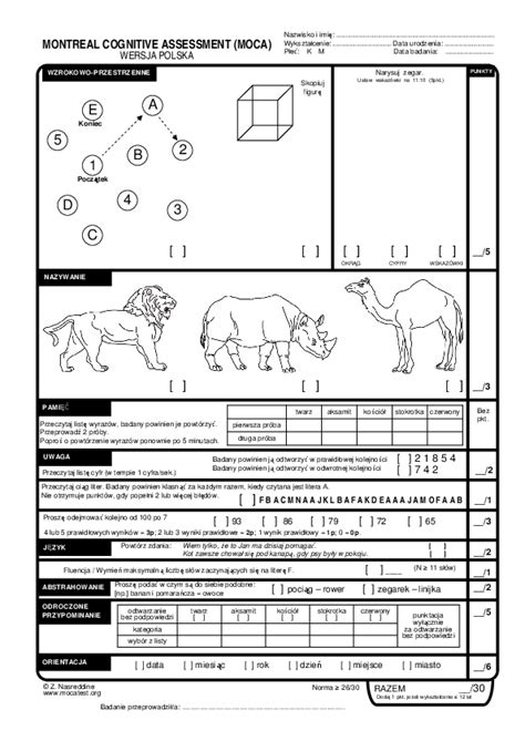 (PDF) MoCA Test Polish | Aneta Zemanek - Academia.edu