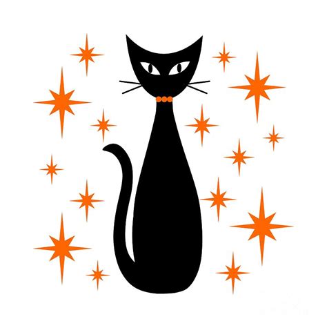 Wall Decor Mid Century Modern Print Cat Art Retro Tabby Cat Orange Cat Veterinarian Black Cat ...