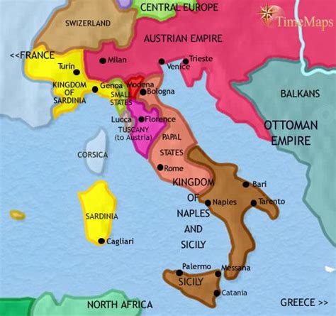 Map of Italy, 1837: Time of the Risorgemento | TimeMaps