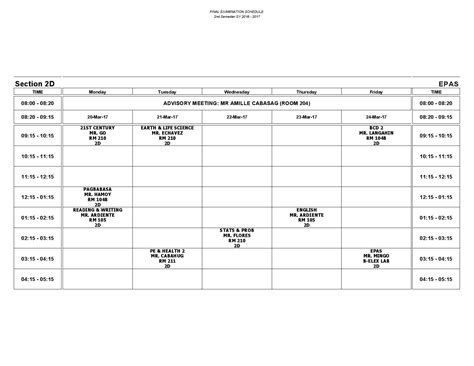 CITE - Final Examination Schedule (March 20-24, 2017)