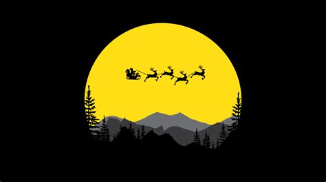 Santa Claus Wallpaper 4K, Full moon, Silhouette, AMOLED