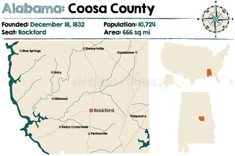 Map of Coosa County in Alabama Stock Vector - Illustration of american, city: 147208080