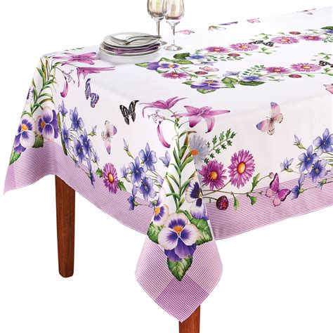 Pink and Purple Floral Garden Printed Tablecloth Table Linens - Lilies, Pansies, Daisies ...