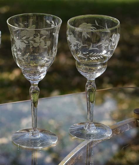 Vintage Etched Wine Glasses, Set of 4, Set of 4 Different Etched Wine ...