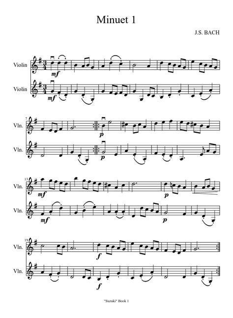 Duet Minuet Sheet Music For Violin Download Free In Pdf Or Midi ...