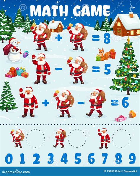 Cartoon Santa Claus Christmas Village Math Game Stock Vector ...