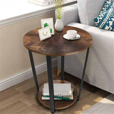 Small Round Side Table 2 Tier Wooden Side End Table for Small Spaces Bedroom Living Room, Accent ...