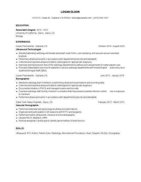 Ultrasound Technologist Resume Examples and Tips - Zippia