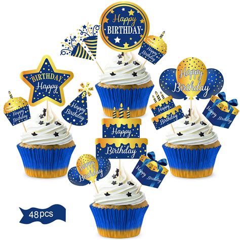 ICING OR PRE-CUT WAFER, 24 X DESIGN BIRTHDAY CUPCAKE TOPPERS WAFER ...