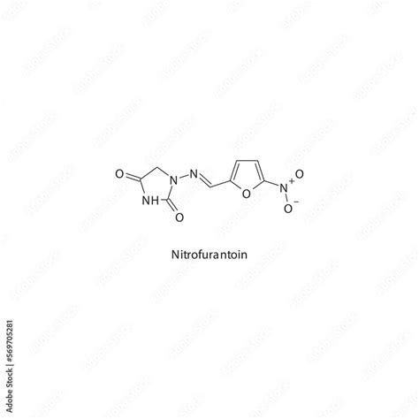 Nitrofurantoin flat skeletal molecular structure Nitrofuran derivative antibiotic drug used in ...