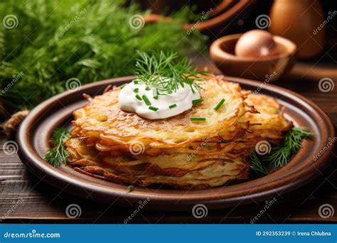 Potato Pancakes or Latkes or Draniki with Sour Cream Stock Illustration ...