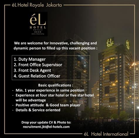 El Hotel Royale Jakarta - HHRMA Hotel Job Vacancy Indonesia