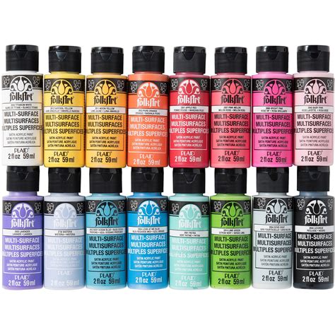 FolkArt Multi-Surface Satin Acrylic Craft Paint Set, Brights, 16 Colors, 2 fl oz each - Walmart.com