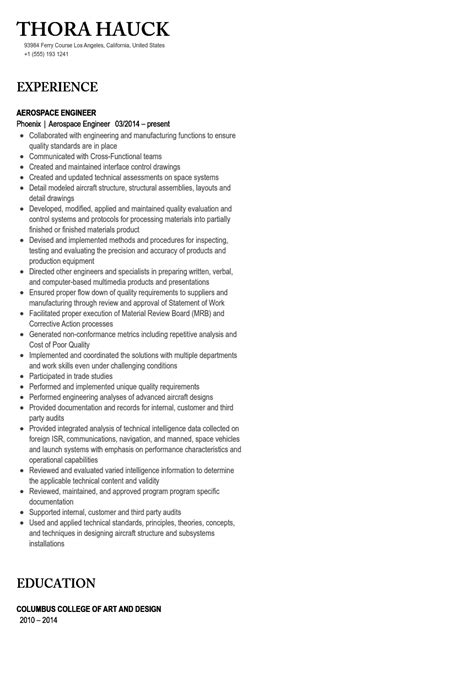 Aerospace Engineer Resume Sample | Velvet Jobs