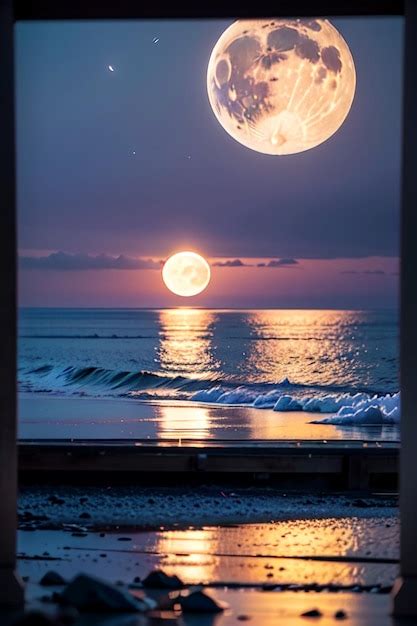 Premium AI Image | Moon and the ocean in the background