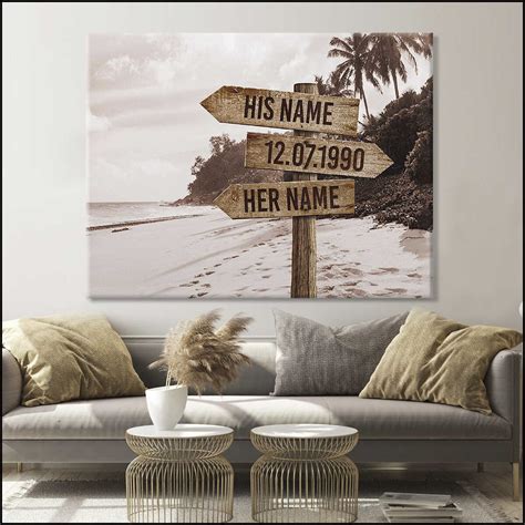 Personalized Name Street Sign On The Beach Canvas Wall Art