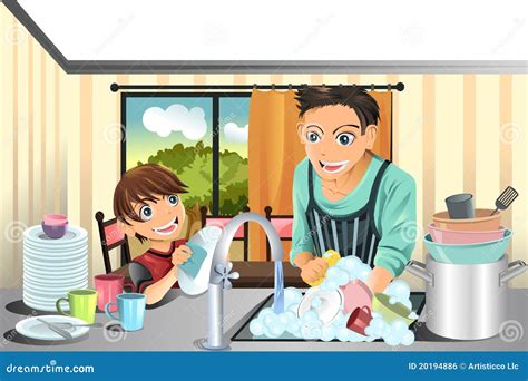 Father And Son Washing Dishes Royalty Free Stock Image - Image: 20194886