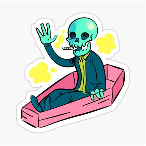 "Skeleton Smoking Weed In A Coffin (Minimal Version)" Sticker for Sale ...