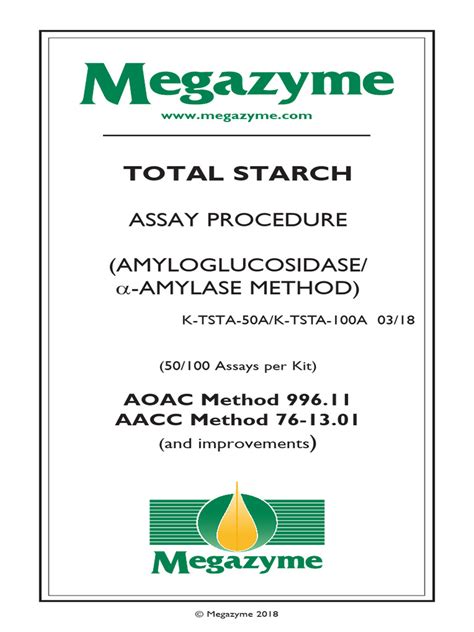 2018 Megazyme Procedur K-TSTA Assay | PDF | Glucose | Starch