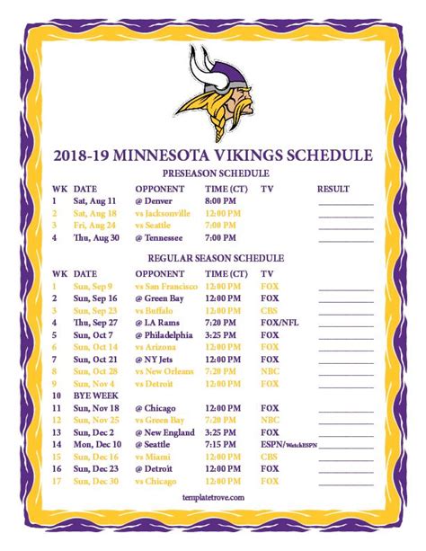 Minnesota Vikings 2023 24 Printable Schedule