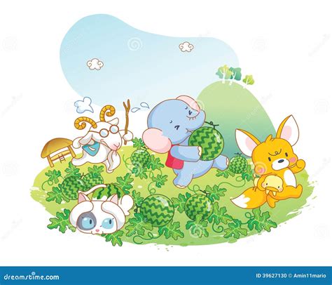 Animals Playing In The Garden Stock Illustration - Image: 39627130