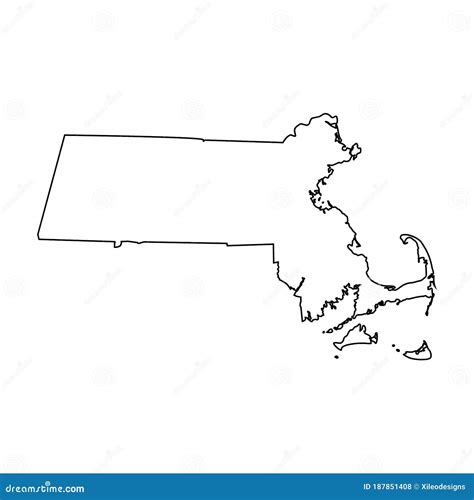 Massachusetts MA State Border USA Map Outline Stock Vector - Illustration of simple, line: 187851408