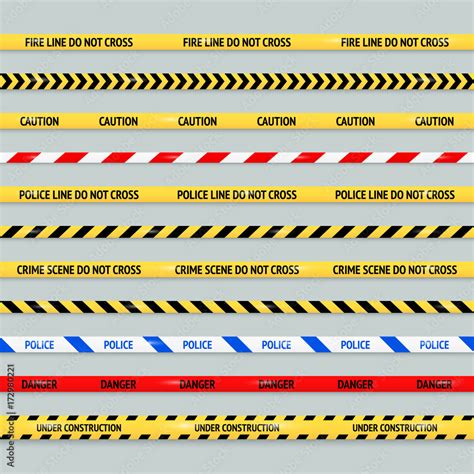 Barricade tape design element vector set. Police line, crime scene, caution, danger, under ...