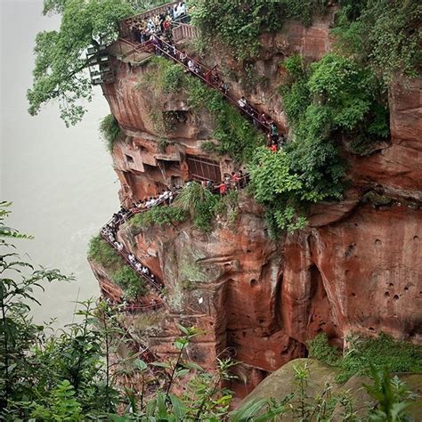 Visiting Leshan, for the giant Buddha carved from the cliff face - these are the stairs down to ...