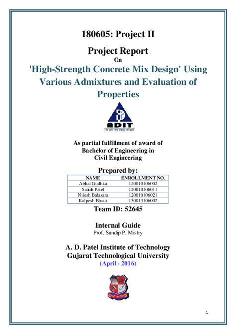 (PDF) Project Report On 'High-Strength Concrete Mix Design' Using ...