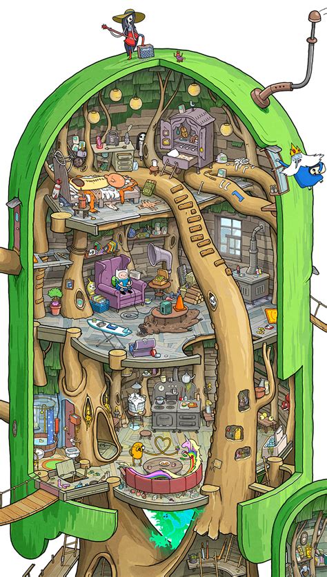 A Wonderful Adventure Time Illustration Featuring a Detailed Look at Finn and Jake's Tree Fort