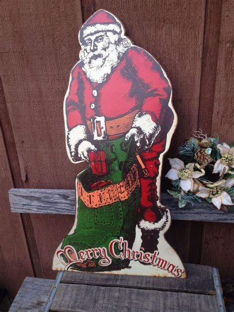 Vintage-Steel SANTA CLAUS MERRY CHRISTMAS 28.5" Metal Stand Up Store Display | Vintage, Merry ...