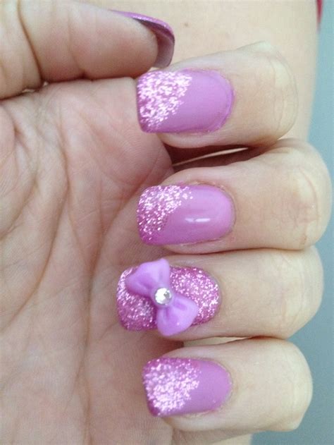 Fuchsia nails with glitter and bows :-) I LOVE MY NAILS!! by Beauty School Dropout (Brisbane ...