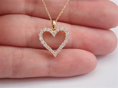 Yellow Gold Diamond Heart Pendant Necklace 18 Chain Wedding Graduation ...