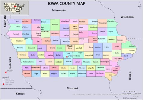 Iowa County Map, List of Counties in Iowa with Seats - Whereig.com