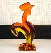 Glass Rooster Figurine, Amber Color