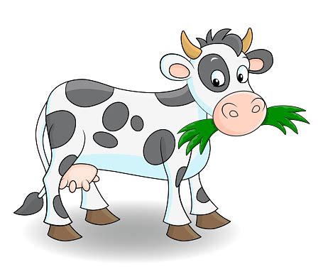 Cute Cartoon Cow Eating Grass Stock Illustration - Download Image Now - iStock