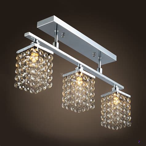 Clear Crystal Rectangle Semi Flush Mount Lighting 3-Light Contemporary ...