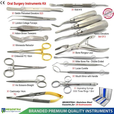 Dental Oral Surgery Instruments Kit with Free Holding Instruments Cassette Tray