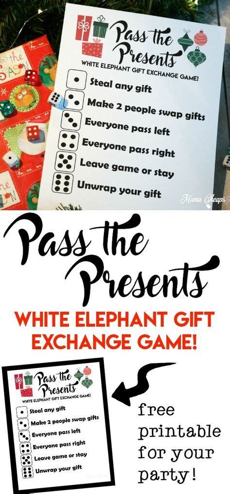 Pass the Presents White Elephant Gift Exchange Game FREE PRINTABLE - Mama Cheaps® | Christmas ...