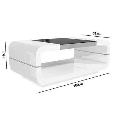 High Gloss White Curved Coffee Table with Black Glass Top - Tiffany Range | Furniture123 ...