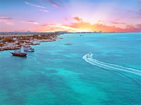 Aerial from Aruba island in the Caribbean Sea at sunset — Yacht Charter ...