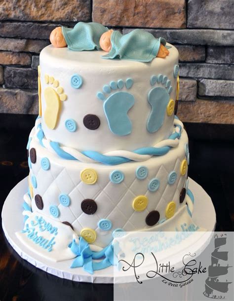 Twin Baby Shower Button Cake | Baby shower cakes for boys, Twin baby shower cake, Simple baby ...