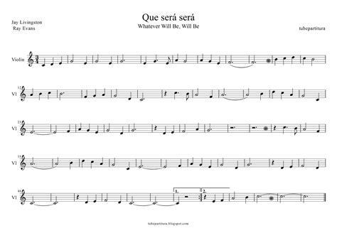 tubescore: Sheet music for Que Sera, Sera Whatever Will Be, Will Be for Violin by Dorys Day in ...
