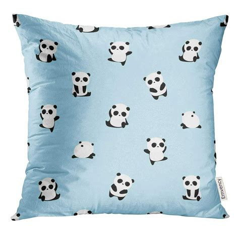 CMFUN Cute Panda Bear Pattern on Light Blue Small with Different Gestures Abstract Pillow Case ...