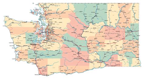 Washington State Map With All Cities – Map Vector