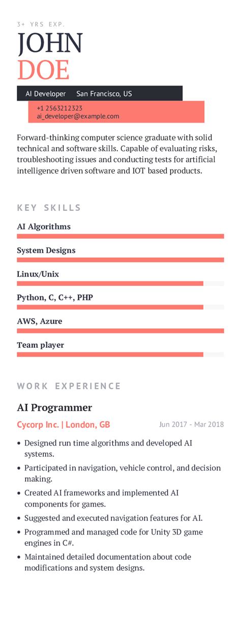 AI Developer Resume Example With Content Sample | CraftmyCV